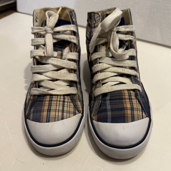 VINTAGE Polo Ralph Lauren Plaid High Top Sneakers Shoes Mens Size 10.5 Madras - Picture 10 of 13
